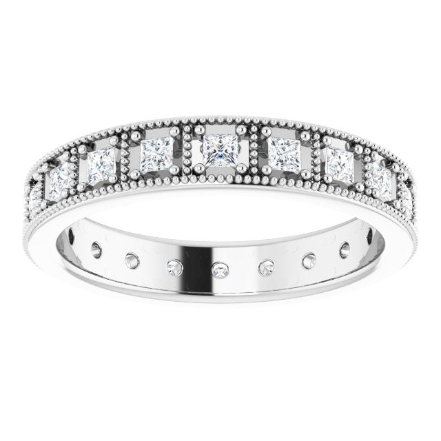 Vintage Style 0.60 ct. Princess Diamond Milgrain Accent Eternity Band-VIRABYANI